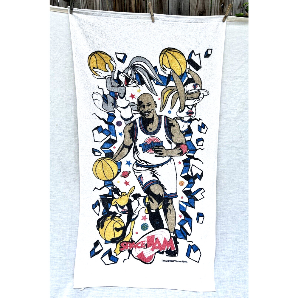 Michael Jordan Space Jam Beach Towel Bugs Bunny Daffy Duck 1996 USA Franco 30x55